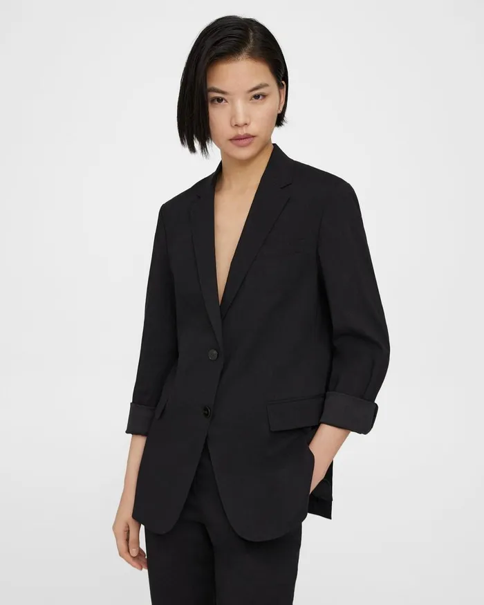 Women Theory Blazers Jackets Rolled Sleeve Blazer In Good Linen Black