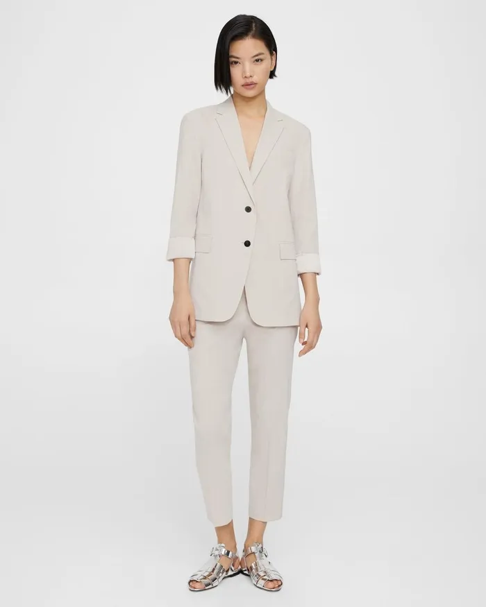 Women Theory Blazers Jackets Rolled Sleeve Blazer In Good Linen Sand