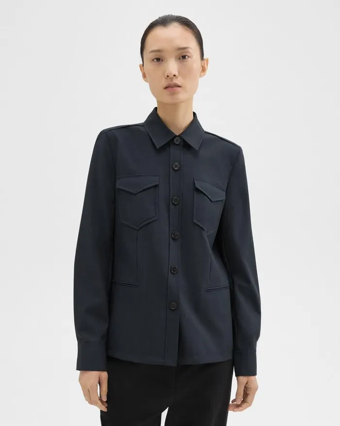 Women Theory Blazers Jackets Tailored Virgin Wool Shirt Jacket Midnight