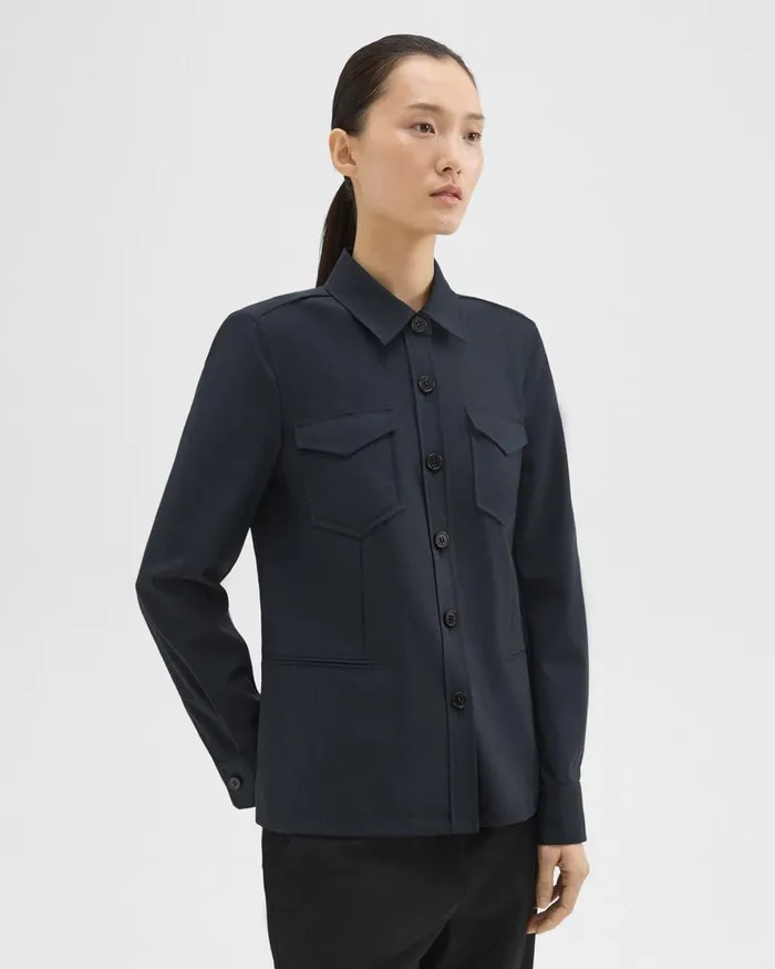Women Theory Blazers Jackets Tailored Virgin Wool Shirt Jacket Midnight
