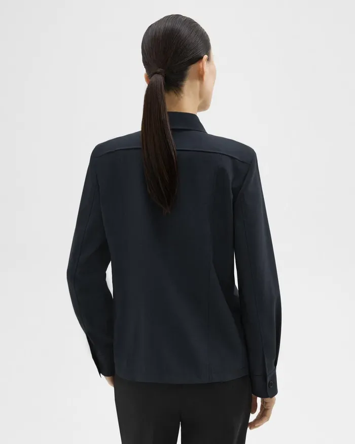 Women Theory Blazers Jackets Tailored Virgin Wool Shirt Jacket Midnight