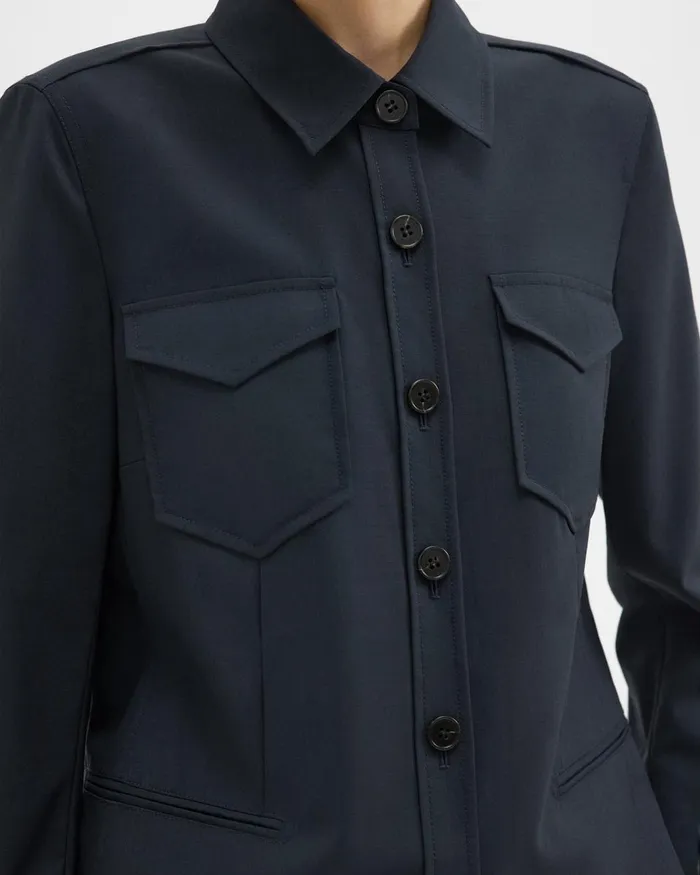 Women Theory Blazers Jackets Tailored Virgin Wool Shirt Jacket Midnight