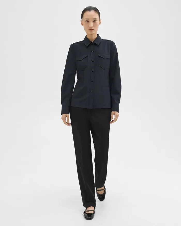 Women Theory Blazers Jackets Tailored Virgin Wool Shirt Jacket Midnight