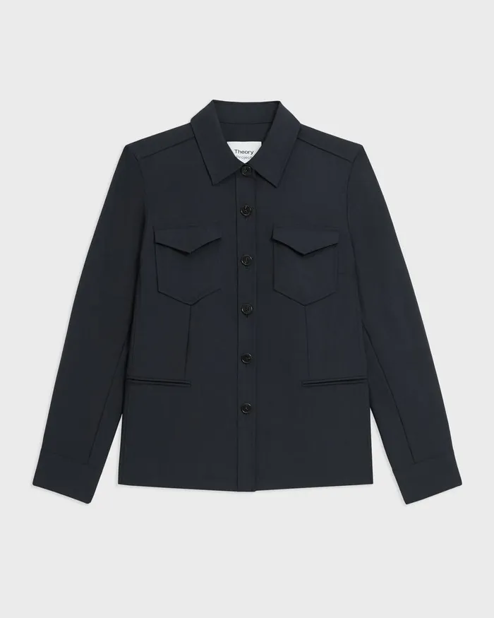 Women Theory Blazers Jackets Tailored Virgin Wool Shirt Jacket Midnight