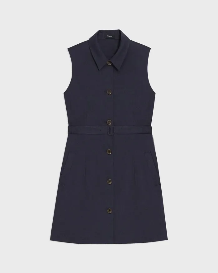 Women Theory Dresses Belted Military Dress In Stretch Linen Concord