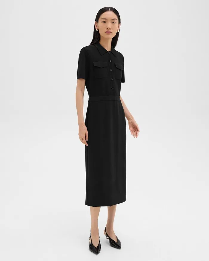 Women Theory Dresses Military Midi Dress In Admiral Crepe Black