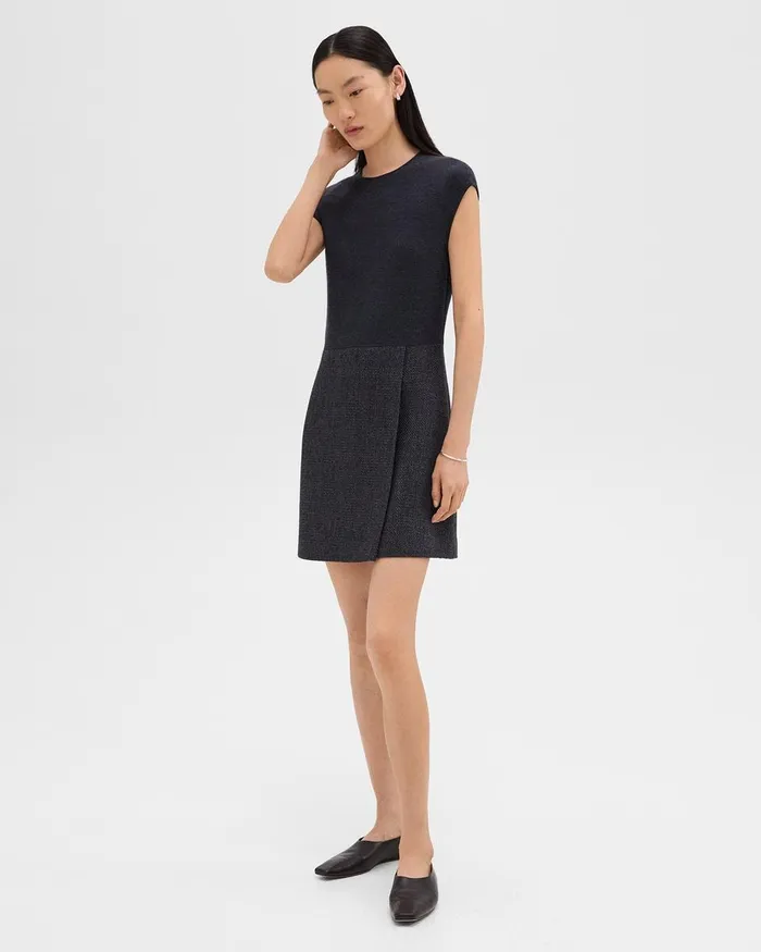 Women Theory Dresses Mini Wrap Dress In Tweed Charcoal Melange