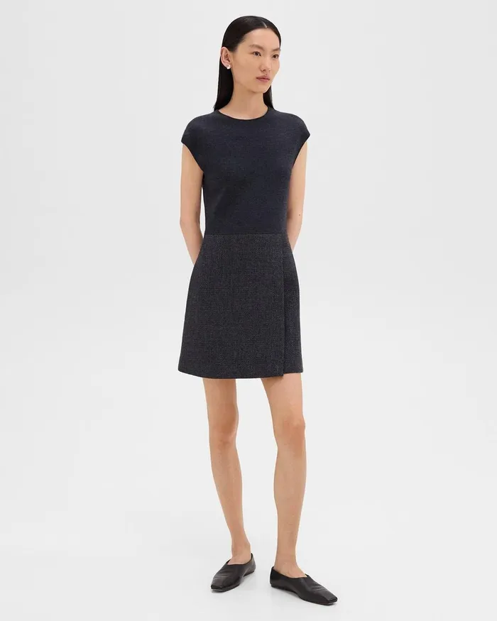 Women Theory Dresses Mini Wrap Dress In Tweed Charcoal Melange