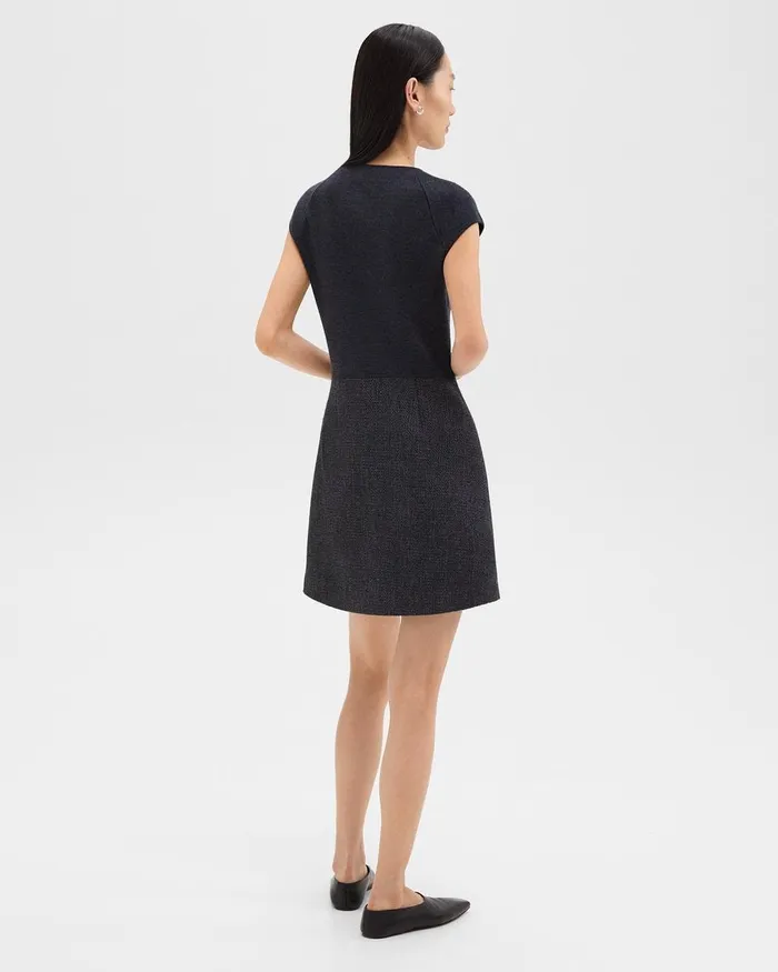 Women Theory Dresses Mini Wrap Dress In Tweed Charcoal Melange