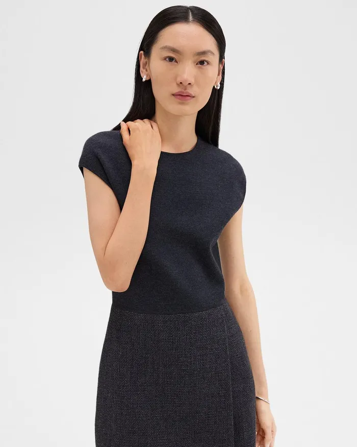 Women Theory Dresses Mini Wrap Dress In Tweed Charcoal Melange
