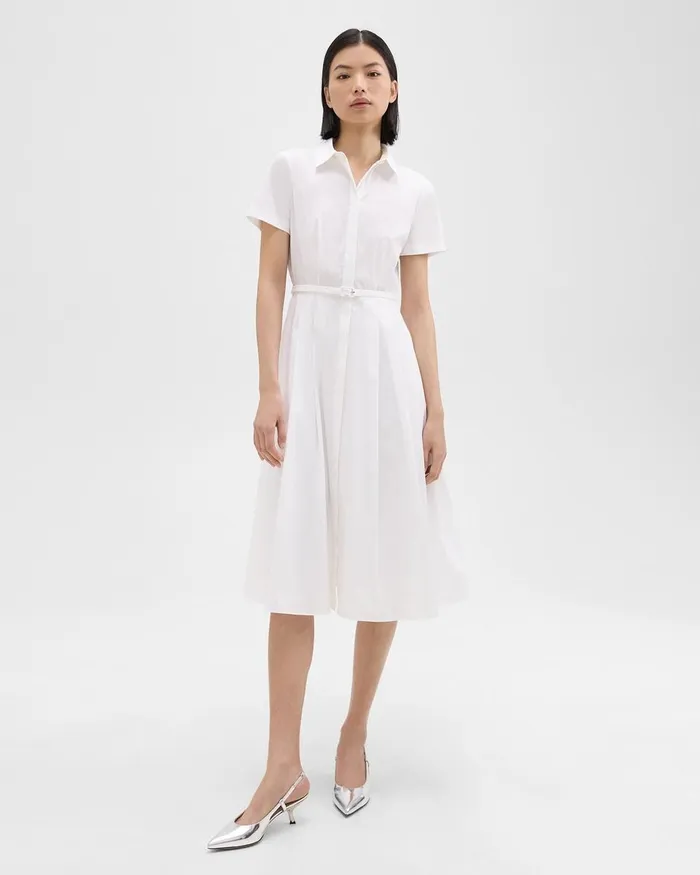 Women Theory Dresses ShortSleeve Shirt Dress In Good Cotton White