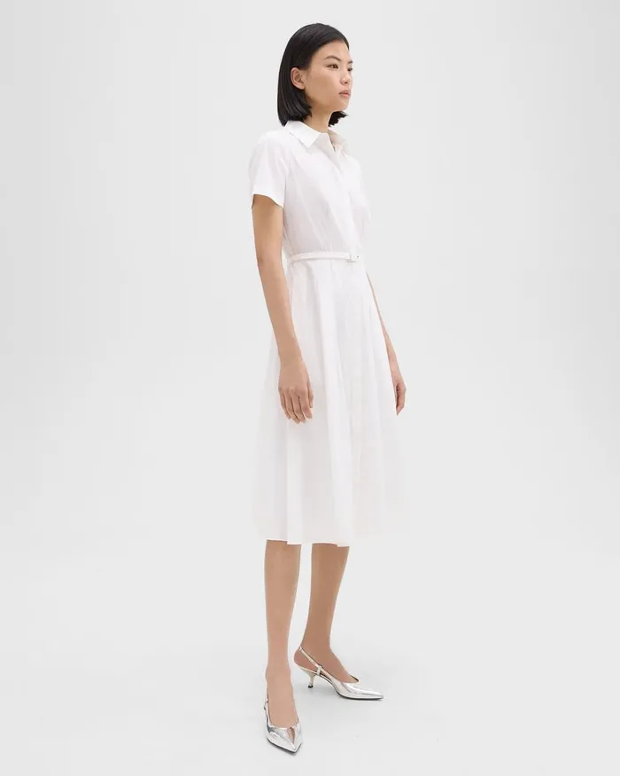 Women Theory Dresses ShortSleeve Shirt Dress In Good Cotton White