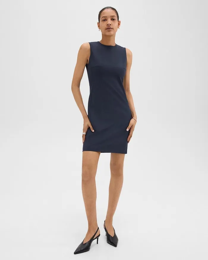 Women Theory Dresses Sleeveless Fitted Dress In Good Wool Nocturne Navy