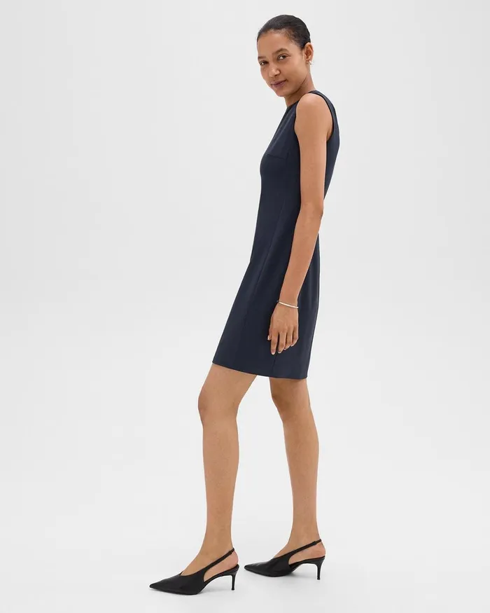 Women Theory Dresses Sleeveless Fitted Dress In Good Wool Nocturne Navy