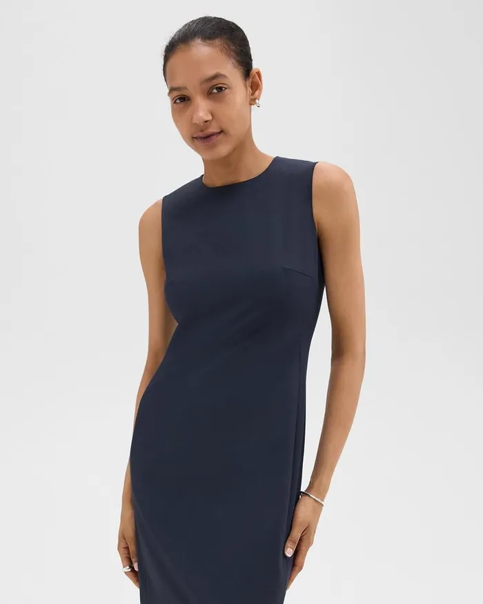 Women Theory Dresses Sleeveless Fitted Dress In Good Wool Nocturne Navy