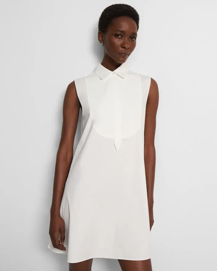Women Theory Dresses Sleeveless Tunic Dress In Good Cotton White