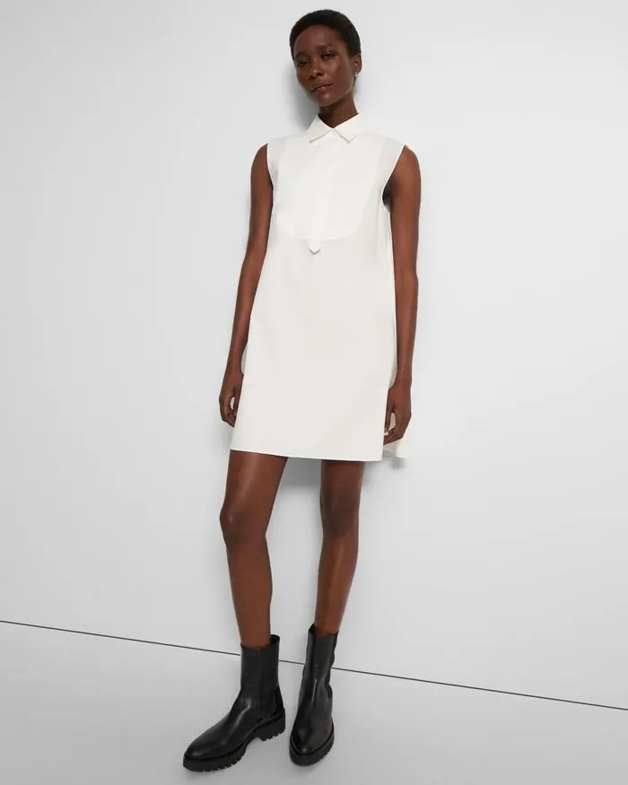 Women Theory Dresses Sleeveless Tunic Dress In Good Cotton White