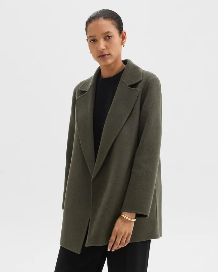 Women Theory Outerwear Clairene Jacket In DoubleFace WoolCashmere Hunter Green Melange