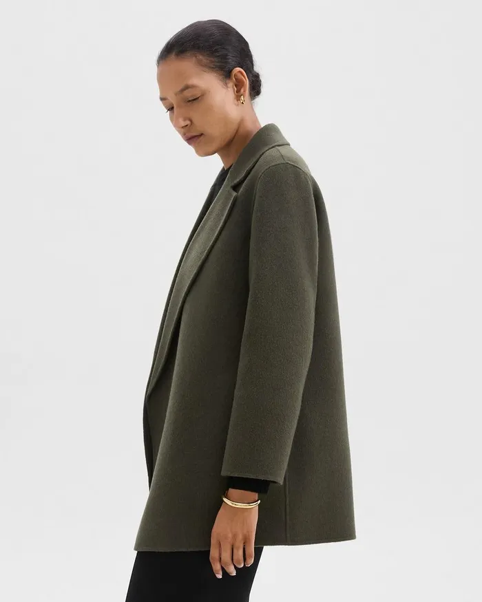 Women Theory Outerwear Clairene Jacket In DoubleFace WoolCashmere Hunter Green Melange