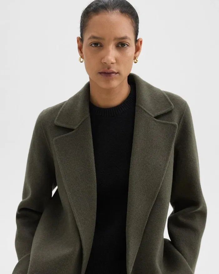 Women Theory Outerwear Clairene Jacket In DoubleFace WoolCashmere Hunter Green Melange