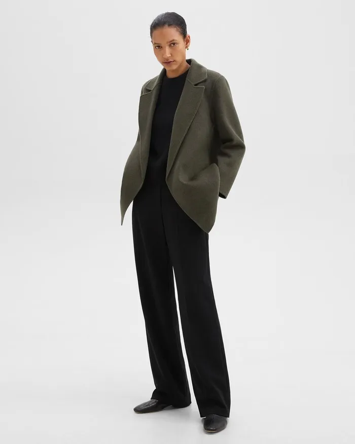 Women Theory Outerwear Clairene Jacket In DoubleFace WoolCashmere Hunter Green Melange