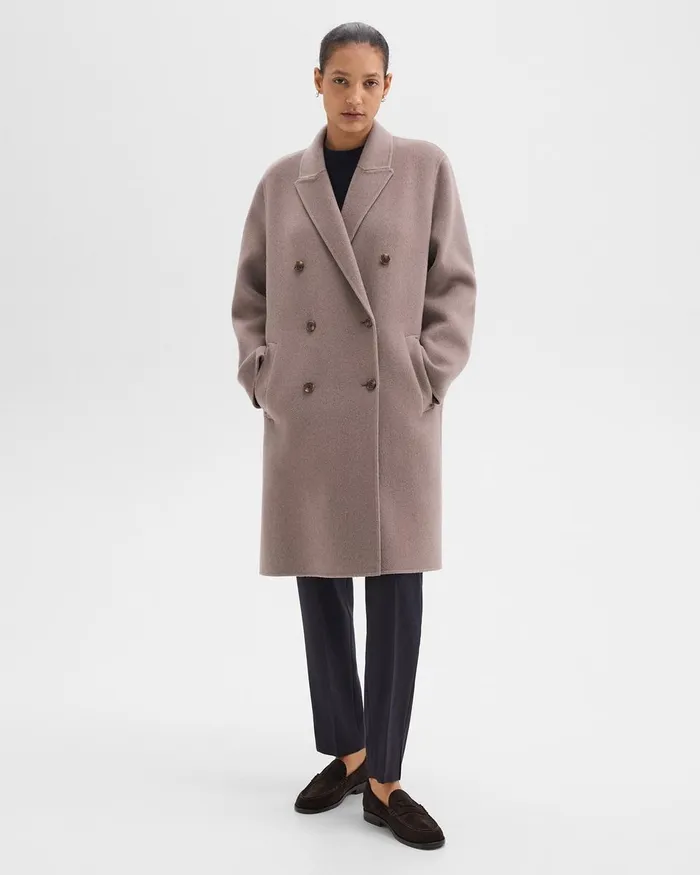 Women Theory Outerwear DoubleBreasted Coat In DoubleFace WoolCashmere Cinder Melange