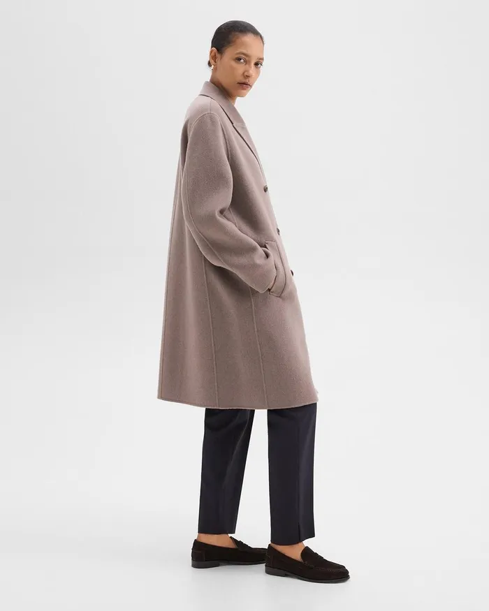 Women Theory Outerwear DoubleBreasted Coat In DoubleFace WoolCashmere Cinder Melange
