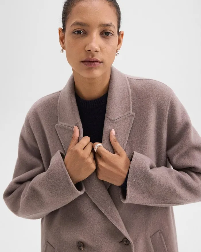 Women Theory Outerwear DoubleBreasted Coat In DoubleFace WoolCashmere Cinder Melange