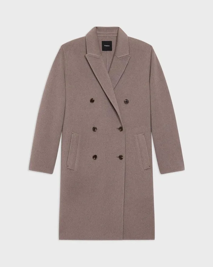 Women Theory Outerwear DoubleBreasted Coat In DoubleFace WoolCashmere Cinder Melange