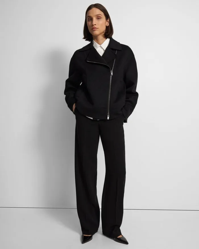 Women Theory Outerwear Oversized Moto Jacket In DoubleFace WoolCashmere Black