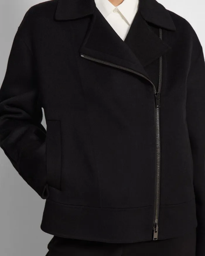 Women Theory Outerwear Oversized Moto Jacket In DoubleFace WoolCashmere Black
