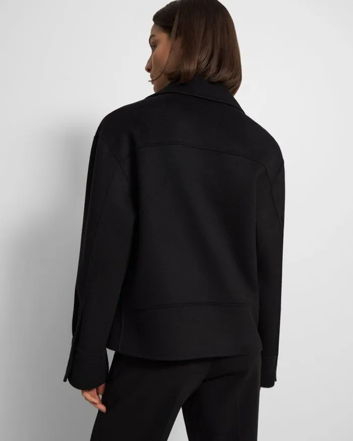 Women Theory Outerwear Oversized Moto Jacket In DoubleFace WoolCashmere Black