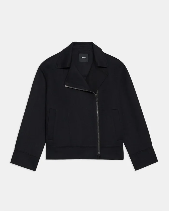 Women Theory Outerwear Oversized Moto Jacket In DoubleFace WoolCashmere Black
