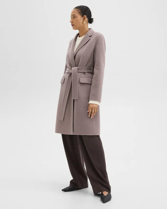 Women Theory Outerwear Wrap Coat In DoubleFace WoolCashmere Cinder Melange