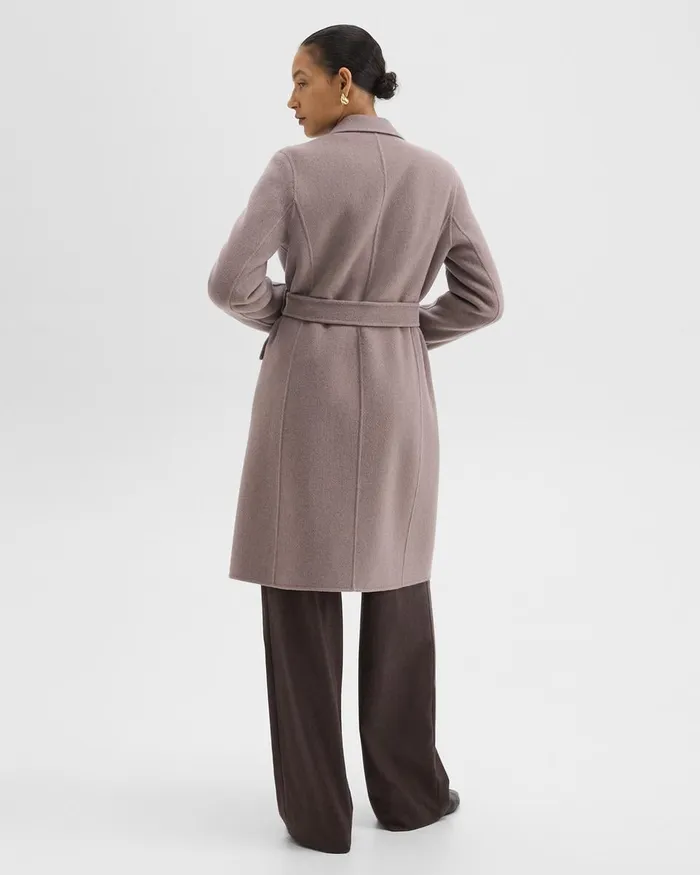 Women Theory Outerwear Wrap Coat In DoubleFace WoolCashmere Cinder Melange