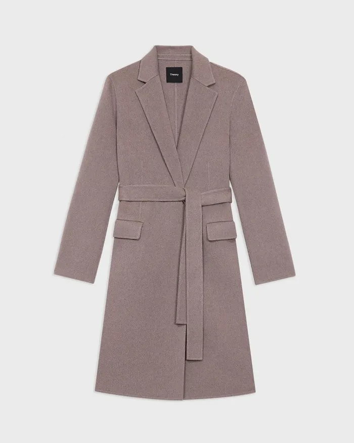 Women Theory Outerwear Wrap Coat In DoubleFace WoolCashmere Cinder Melange