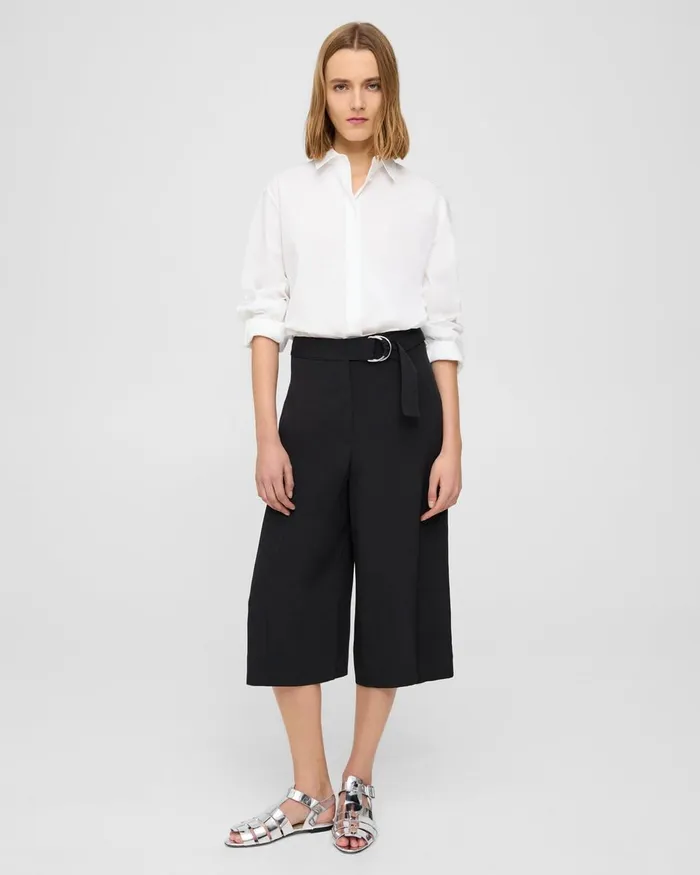 Women Theory Pants Belted Culotte In Viscose Black