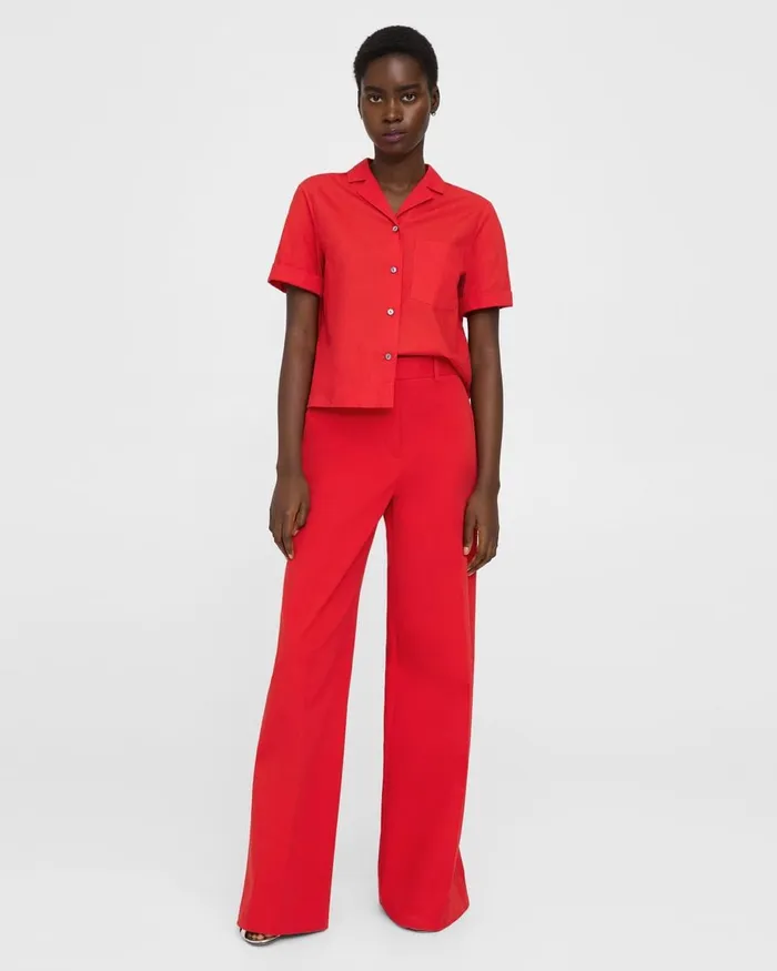 Women Theory Pants HighWaist WideLeg Pant In Stretch Cotton Twill Grenadine