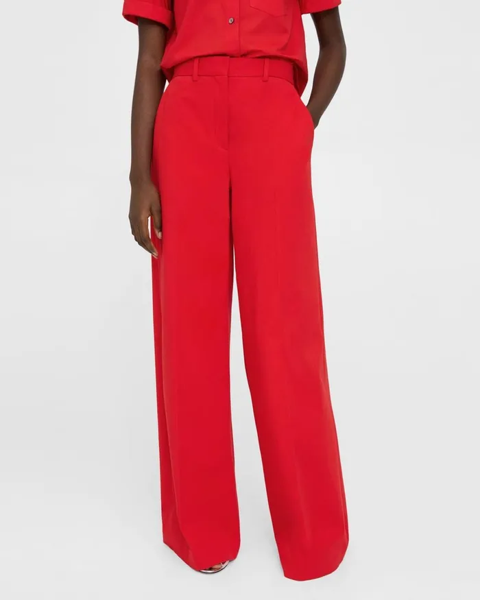 Women Theory Pants HighWaist WideLeg Pant In Stretch Cotton Twill Grenadine