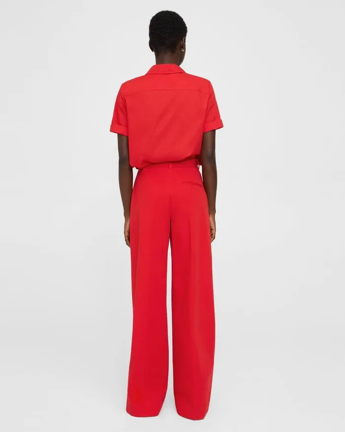 Women Theory Pants HighWaist WideLeg Pant In Stretch Cotton Twill Grenadine