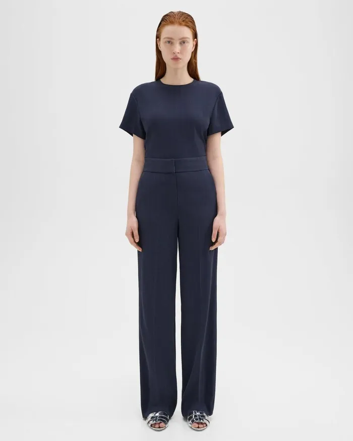 Women Theory Pants HighWaist WideLeg Pant In Striped Admiral Crepe Nocturne Navy