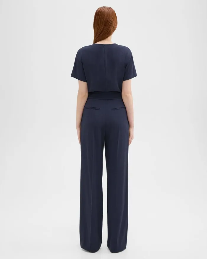 Women Theory Pants HighWaist WideLeg Pant In Striped Admiral Crepe Nocturne Navy