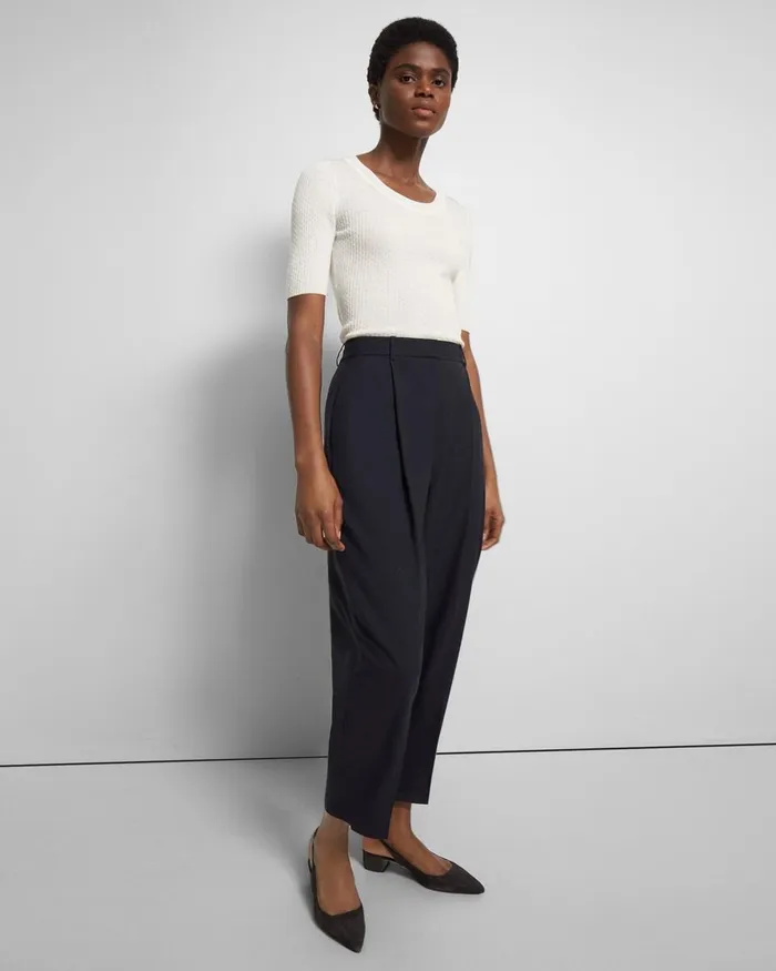 Women Theory Pants Pleated Carrot Pant In Good Wool New Navy