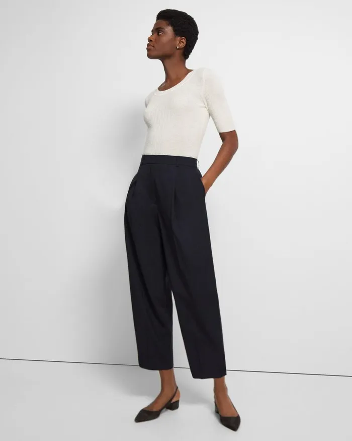 Women Theory Pants Pleated Carrot Pant In Good Wool New Navy
