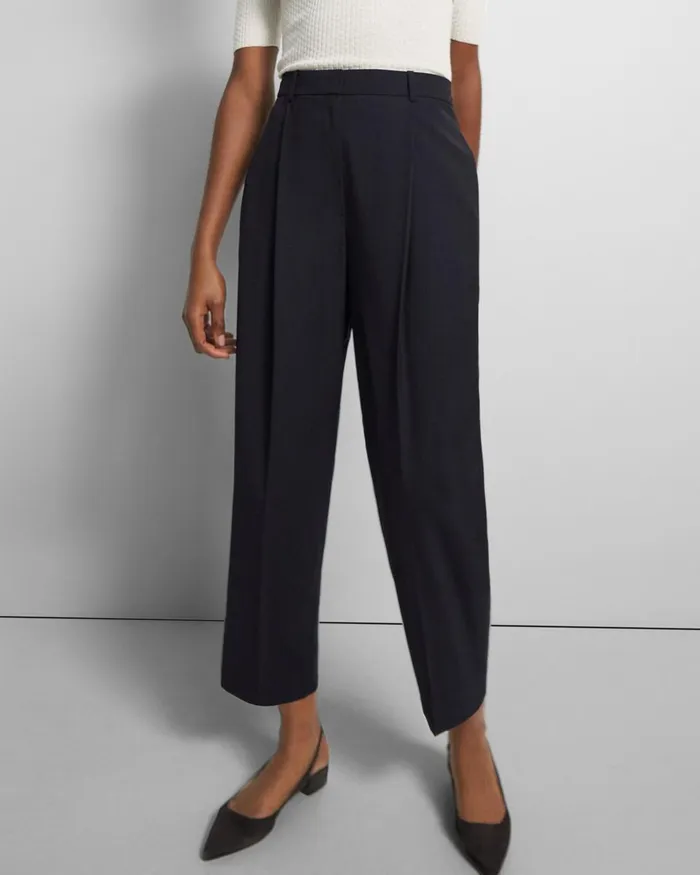 Women Theory Pants Pleated Carrot Pant In Good Wool New Navy
