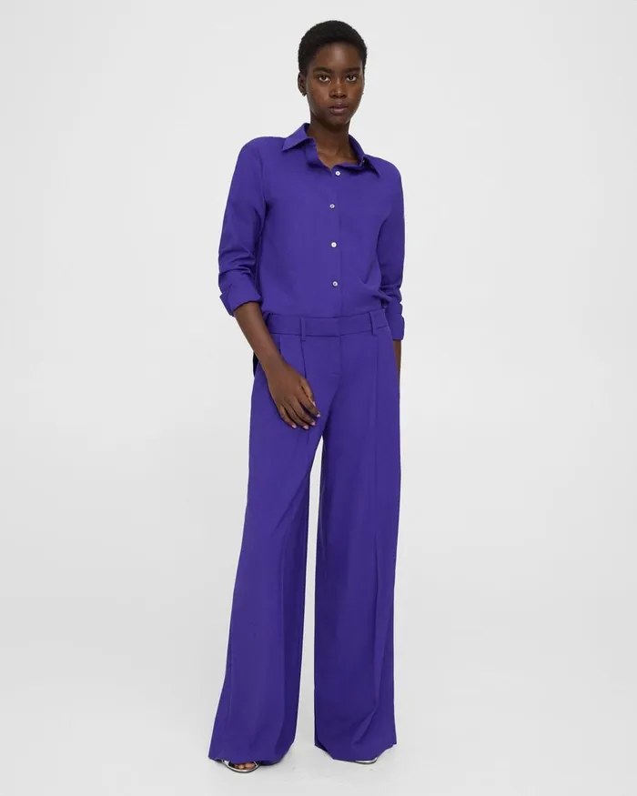 Women Theory Pants Pleated LowRise Pant In Good Wool Blue Iris