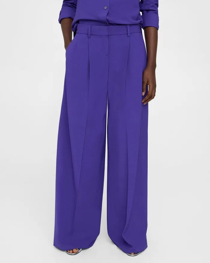Women Theory Pants Pleated LowRise Pant In Good Wool Blue Iris