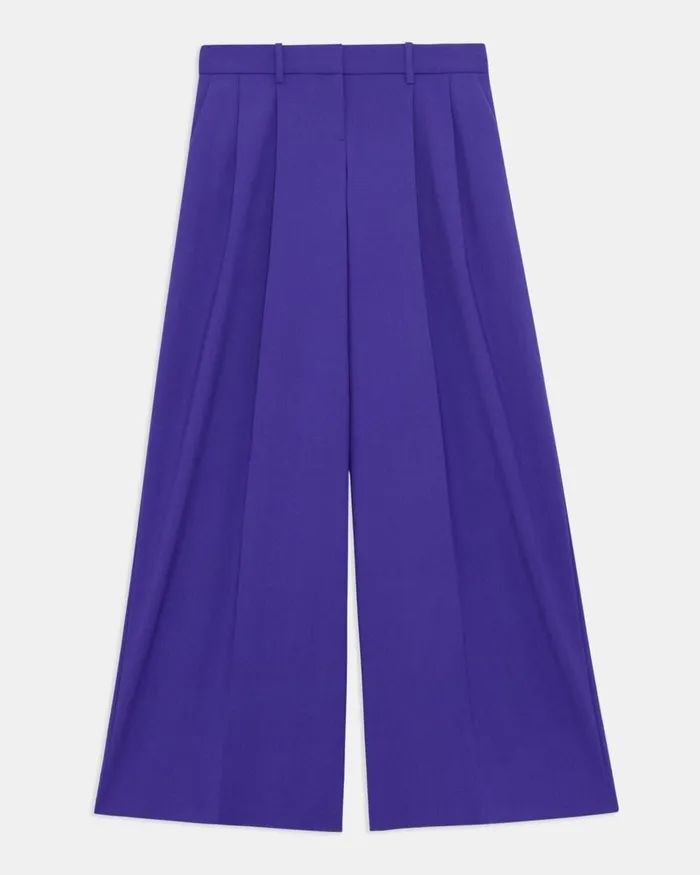 Women Theory Pants Pleated LowRise Pant In Good Wool Blue Iris