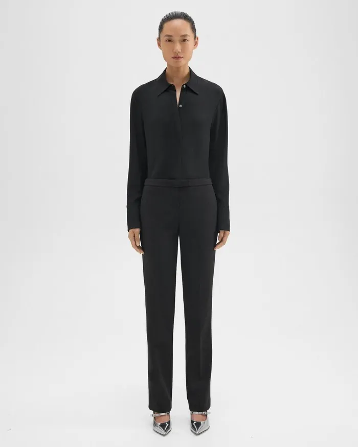 Women Theory Pants Slim LowRise Pant In Double Weave Black