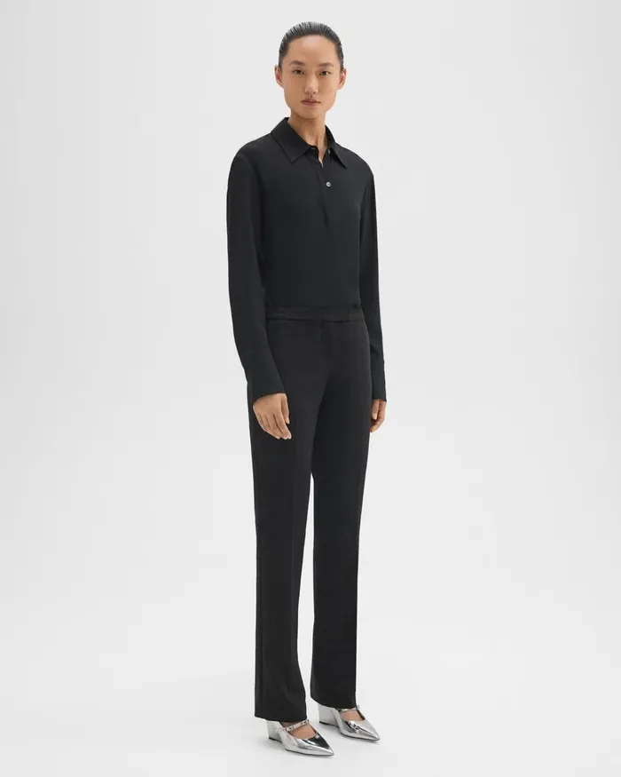 Women Theory Pants Slim LowRise Pant In Double Weave Black